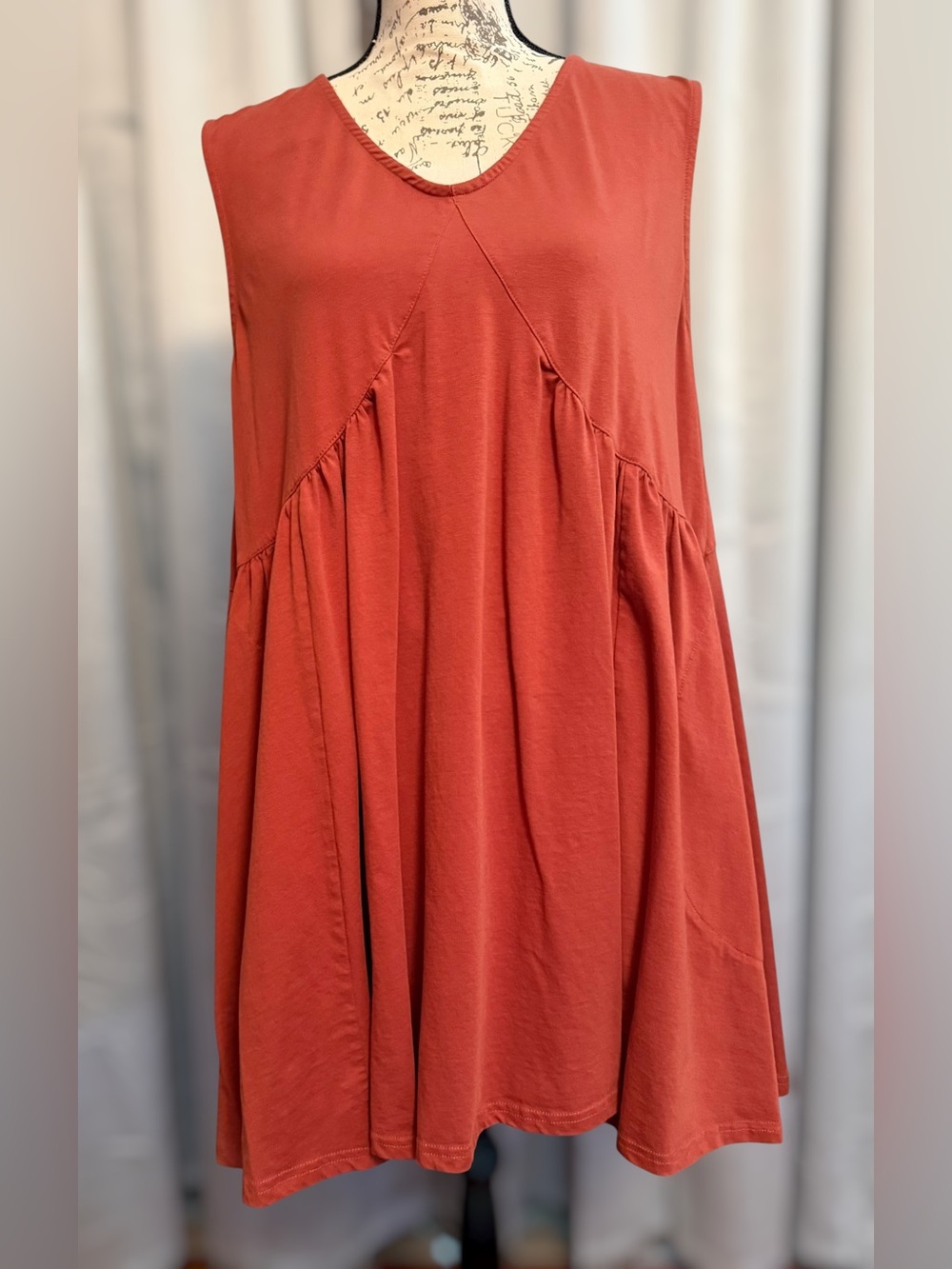 Rust V-Neck Sleeveless Babydoll Flowy Mini Sundress